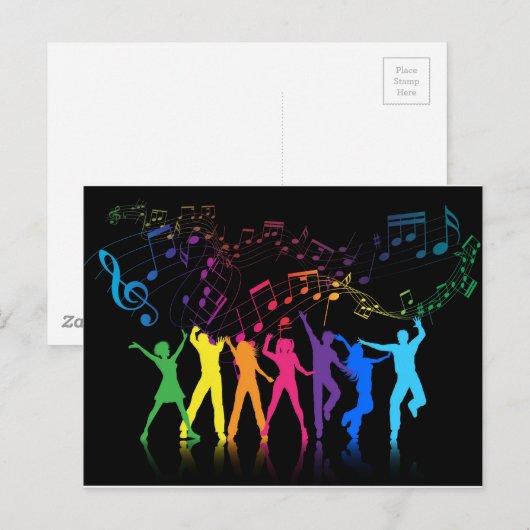 Colorful Musical Notes and Dancers Briefkaart (Voorkant / Achterkant)