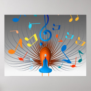 Colorful Musical Notes Peacock Poster