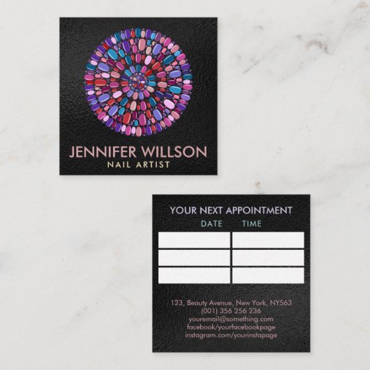 Colorful Nail Art Mandala - Benoeming Vierkante Visitekaartje (Voorkant / Achterkant)