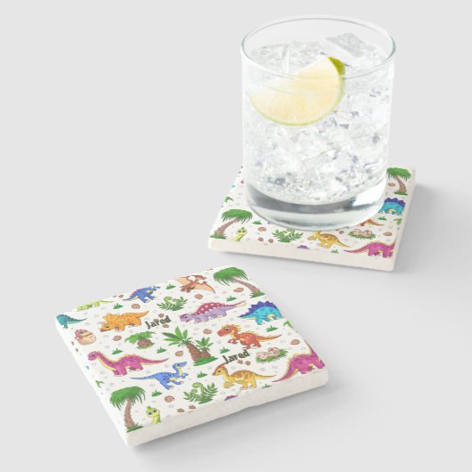 Colorful Name Seamless Pattern Dinosaur Stenen Onderzetter (Zijkant)