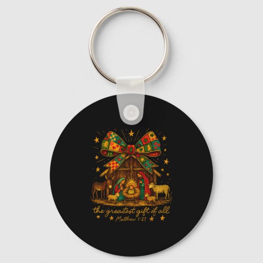 Colorful Nativity – Greatest Gift Matthew 1_21  Sleutelhanger (Voorkant)