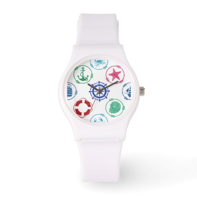 Colorful Nautical Pattern Horloge (Voorkant)