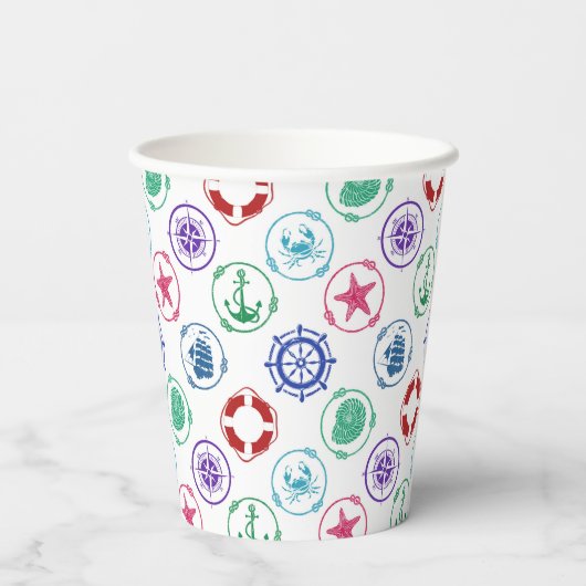 Colorful Nautical Pattern Papieren Bekers (Achterkant)
