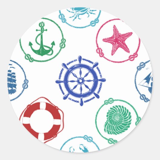 Colorful Nautical Pattern Ronde Sticker (Voorkant)