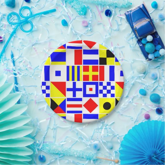 Colorful Nautical Signal Flagpatroon Papieren Bordje (Feest)