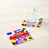 Colorful Nautical Signal Flags Red Name Monogram Kartonnen Onderzetters (Insitu)