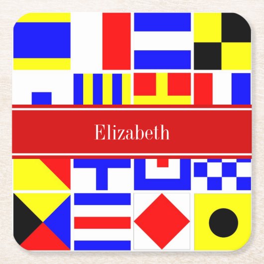 Colorful Nautical Signal Flags Red Name Monogram Kartonnen Onderzetters (Voorkant)