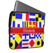Colorful Nautical Signal Flags Red Name Monogram Laptop Sleeve (Voorkant Rechts)