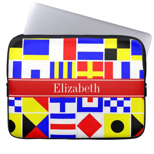 Colorful Nautical Signal Flags Red Name Monogram Laptop Sleeve (Voorkant)