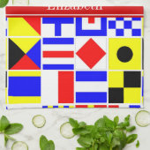 Colorful Nautical Signal Flags Red Name Monogram Theedoek (Gevouwen)