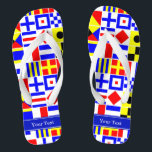 Colorful Nautical Signal Flags Royal Name Monogram Teenslippers<br><div class="desc">Kleurrijke Nautical Signal-vlaggen met Royal Blue Name Monogram Ribbon Label Aanpassen dit aan met jouw naam, monogram of andere tekst. U kunt de doopvont ook veranderen, doopvontgrootte en doopvontkleur veranderen, de tekst bewegen, extra tekstgebieden toevoegen, enz. Wil je dit zien in een andere kleurencombinatie? Laat ons gewoon een e-mail! Gelieve...</div>