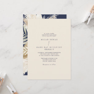 Colorful Navy & Beige Pampas Wedding Kaart