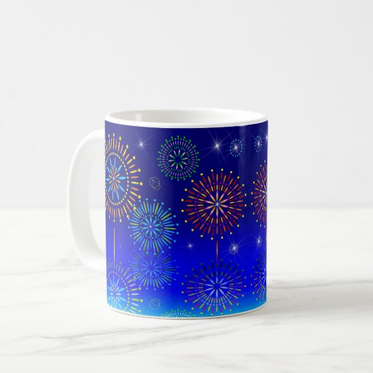 Colorful Navy Blue-kerstvuurwerk Koffiemok (Voorkant links)