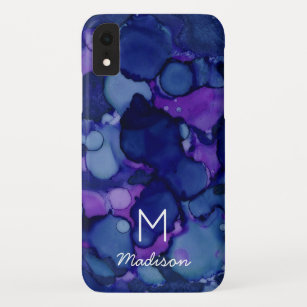 Colorful Navy Paars Alcohol Ink Texture Monogram Case-Mate iPhone Case