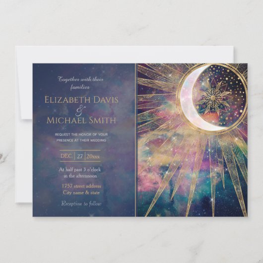 Colorful Nebula Gold Doodles Sun Moon Mandala Kaart (Voorkant)