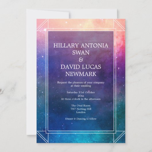 Colorful Nebula Modern Wedding Invitation Kaart (Voorkant)
