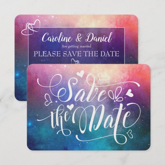 Colorful Nebula Typografie Save the Date Kaart (Voorkant / Achterkant)