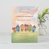 Colorful Neighborhood Birthday Invitation Kaart (Staand voorkant)