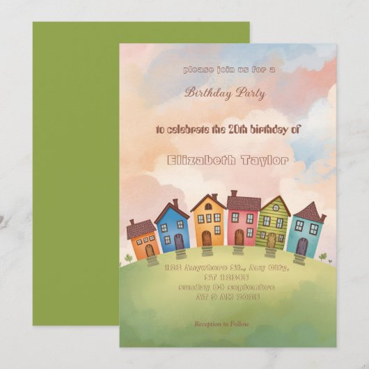 Colorful Neighborhood Birthday Invitation Kaart (Voorkant / Achterkant)