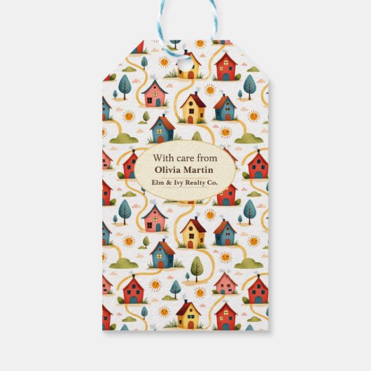 Colorful Neighborhood Houses Realtor Cadeaulabel (Achterkant)