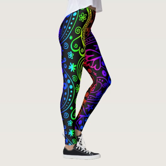Colorful Neon Abstracte Doodles Leggings (Rechts)