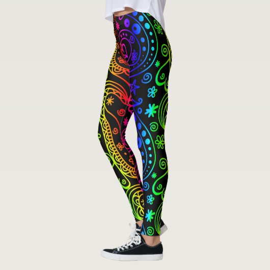 Colorful Neon Abstracte Doodles Leggings (Links)