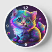 COLORFUL NEON BLUE EYE KITTEN CLOCK (Voorkant)
