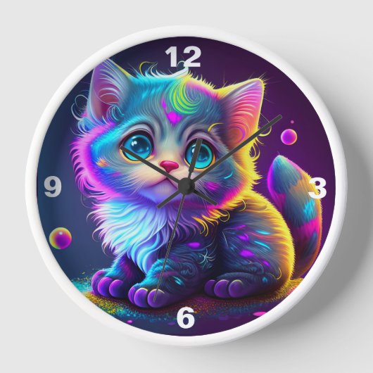 COLORFUL NEON BLUE EYE KITTEN CLOCK (Voorkant)