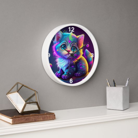 COLORFUL NEON BLUE EYE KITTEN CLOCK (Kantoor)