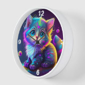 COLORFUL NEON BLUE EYE KITTEN CLOCK (Hoek)