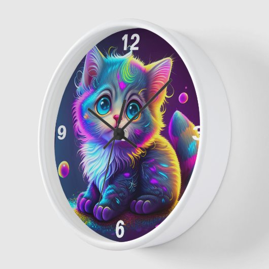 COLORFUL NEON BLUE EYE KITTEN CLOCK (Hoek)