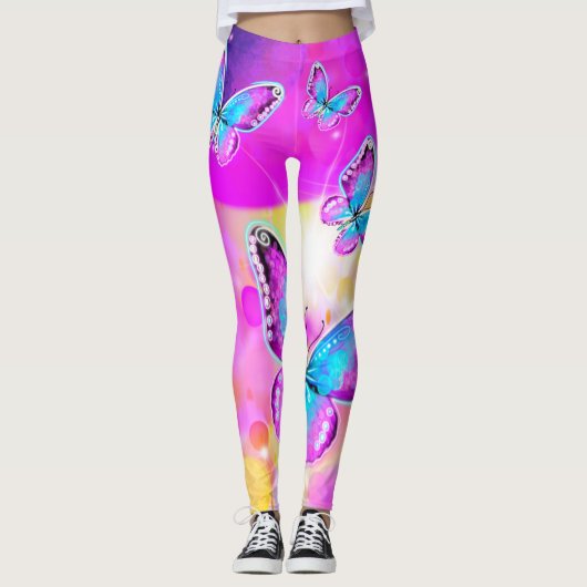 Colorful Neon Butterflies Leggings (Voorkant)