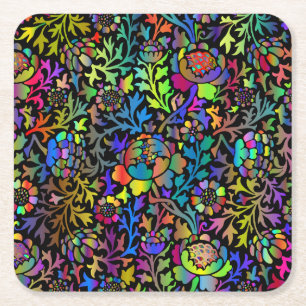Colorful Neon Colored Floral Pattern Square Kartonnen Onderzetters