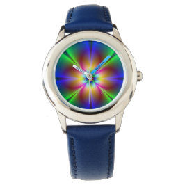 Colorful Neon Daisy Horloge