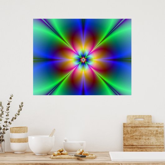 Colorful Neon Daisy Poster (Keuken)