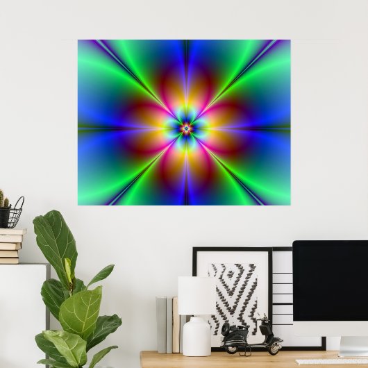 Colorful Neon Daisy Poster (Thuiskantoor)