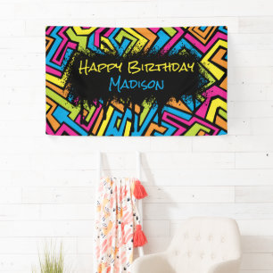 Colorful Neon Graffiti Street Art Birthday Party Spandoek