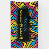 Colorful Neon Graffiti Street Art Birthday Party Spandoek (Verticaal)