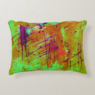 Colorful Neon Green Abstract Splatter Paint Accent Kussen