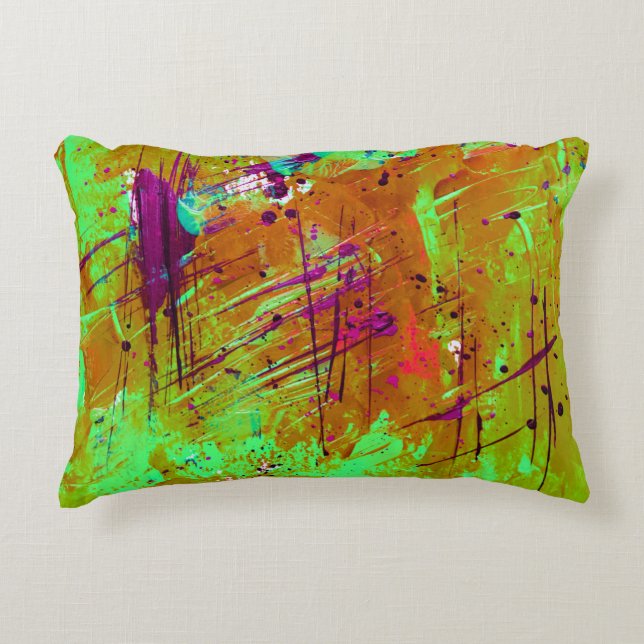 Colorful Neon Green Abstract Splatter Paint Accent Kussen (Voorkant)