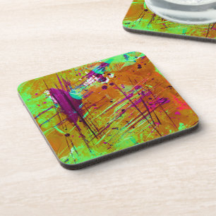 Colorful Neon Green Abstract Splatter Paint Bier Onderzetter