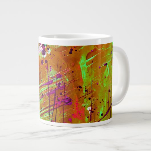 Colorful Neon Green Abstract Splatter Paint Grote Koffiekop (Voorkant rechts)