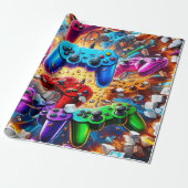 Colorful Neon Joysticks Pattern Cadeaupapier (Uitgerold)