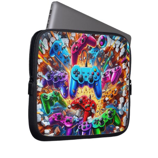 Colorful Neon Joysticks Pattern Laptop Sleeve (Voorkant Rechts)