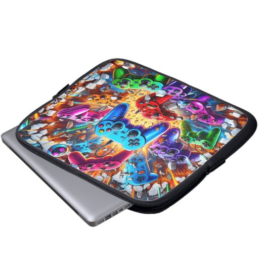Colorful Neon Joysticks Pattern Laptop Sleeve (Voorkant onderkant)