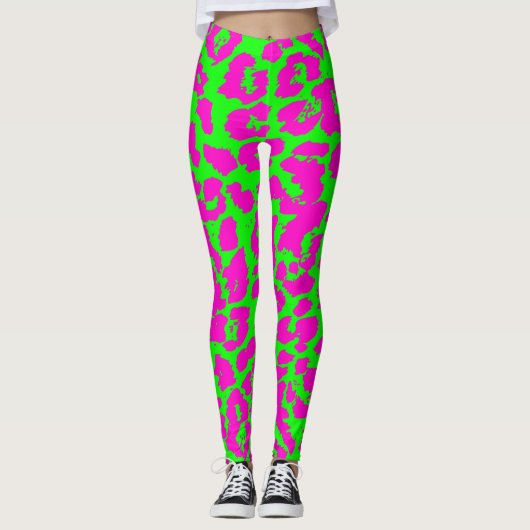 Colorful Neon Leopard Print Leggings (Voorkant)