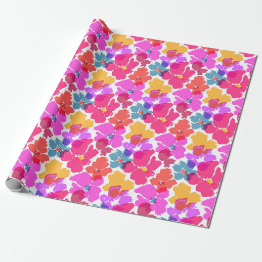 Colorful Neon Modern Flower Pattern Cadeaupapier (Uitgerold)