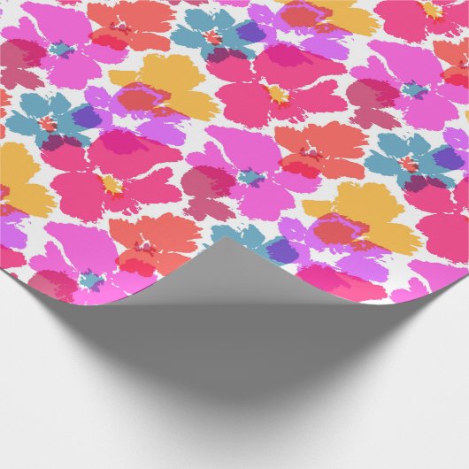 Colorful Neon Modern Flower Pattern Cadeaupapier (Hoek)