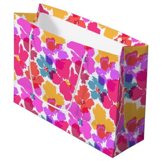 Colorful Neon Modern Flower Pattern Groot Cadeauzakje (Voorkant Gekanteld)