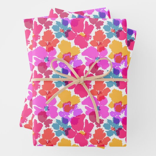 Colorful Neon Modern Flower Pattern Inpakpapier Vel (In situ)